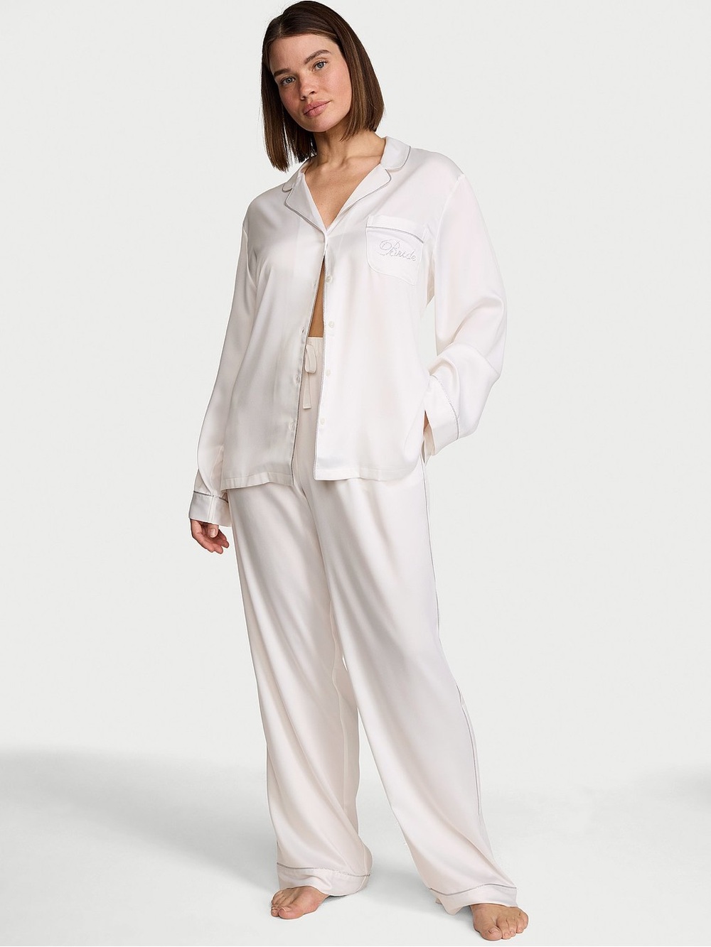 Satin White Bride Long Pajama Set